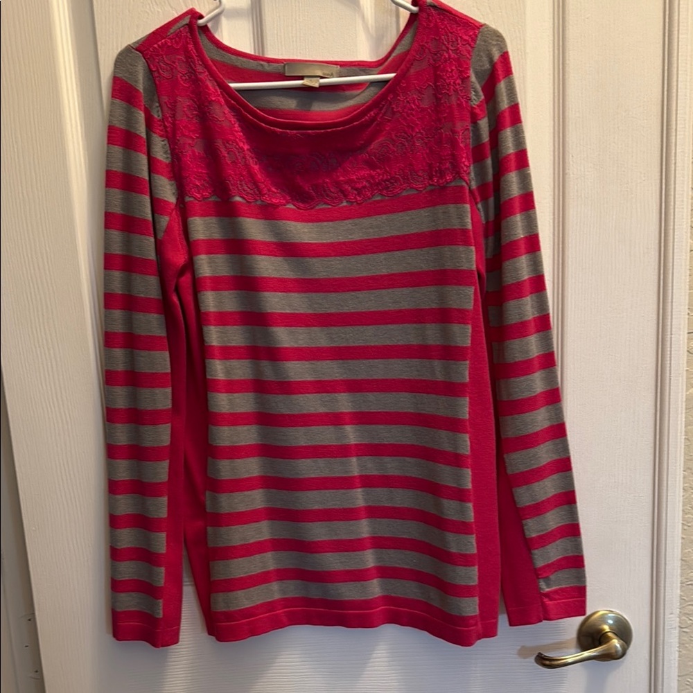 One A Pink and Gray Striped Top